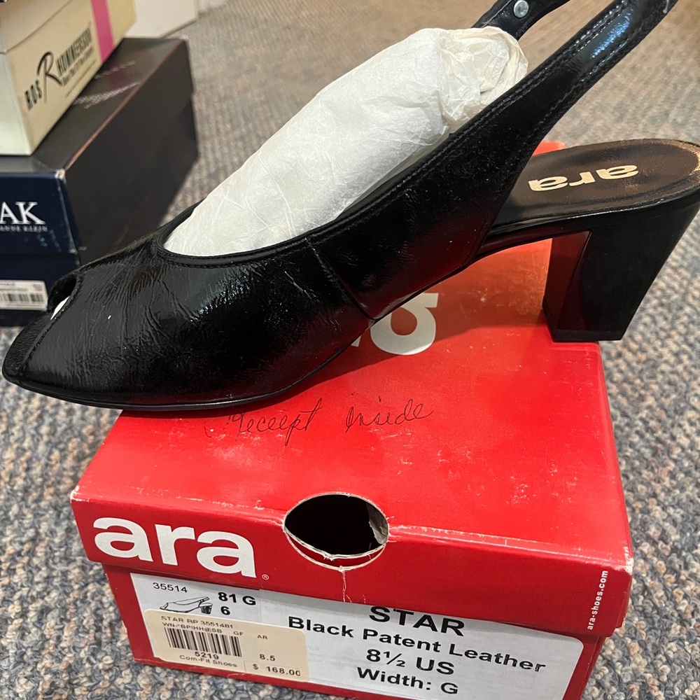 Ara Black Slingback Heels with Block Heel